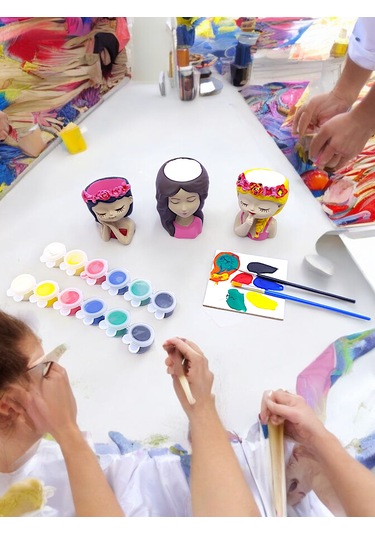 Üç Kız Kardeş, Biblo Taş Boyama Hobi Seti, 12 Renk Boya Ve Fırçal