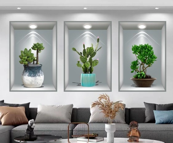 3d Çiçek Vazo Duvar Sticker 3 Lü Set Gri Fon 4741 Akçaağaç