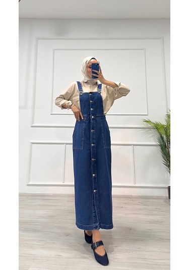 Etekli Salopet Enzim Süper Taş Yıkama Koyu Mavi D2521 Mavi