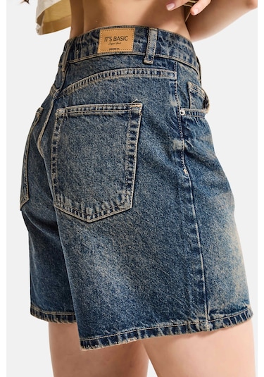 Itsbasic Kadın Koyu Tint Diana 2s6 Mom Fit Midi Boy Denim Şort K.tint
