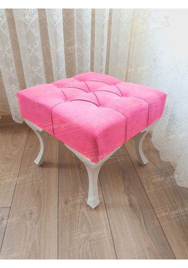 Kapitoneli Makyaj Pufu Ayak Ucu Puf Beyaz Ayak 45 45 Pembe