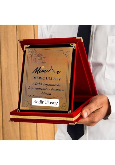Mimar Temalı Kişiye Özel Plaket - Kadife Kutulu