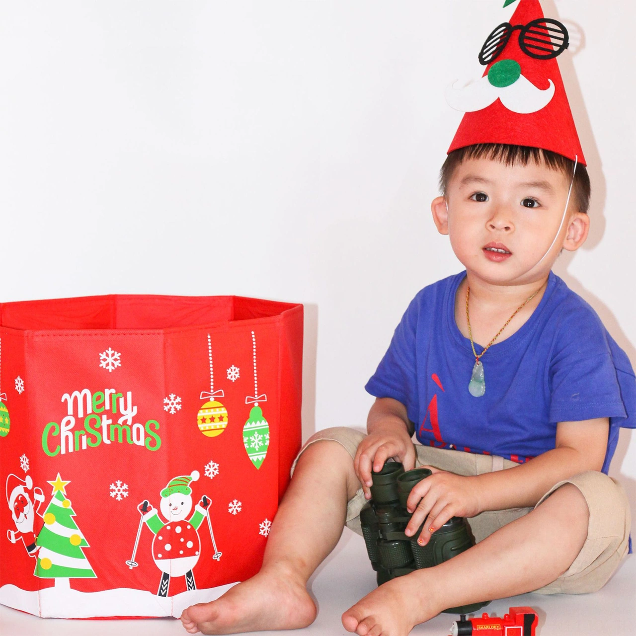 Kangvka Kumaş Noel Ağacı Taban Kutu, 30x36cm, Katlanabilir, Gülümseyici Desenli, Ev/restoran Dekorasyonu Diğer