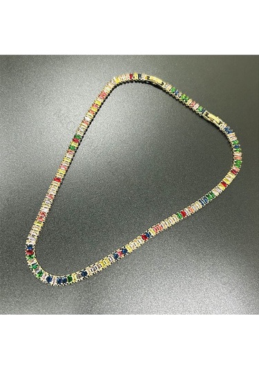 Su Yolu, Çok Renk Zirkon Taşlı, Paslanmaz Çelik Kolye 196, Kasa Altın Renk Çok REnkli