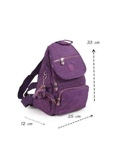 Küçük Boy Krinkıl / Klinkır Su Geçirmez Uzun Askılı Çok Gözlü Günlük Kadın Sırt Çantası Mor 12-4g Mor