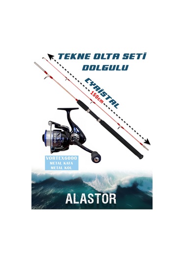 Cyristal 150 Tekne Olta Seti Olta Kamışı Vortex6000 Olta Makinesi 2'li Set Dolgulu Olta Kamışı