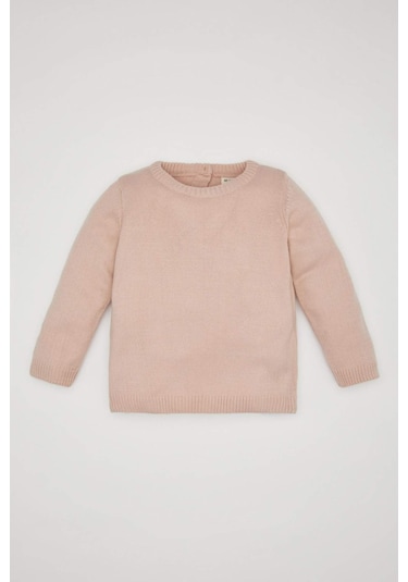 Defacto Kız Bebek Açık Pembe Bisiklet Yaka Basic Düz Triko Kazak X8187A224AUPN262 Pembe