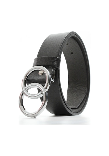%100 Deri Çift Halka Tokalı Bayan Kemeri 4Cm (404749322) Siyah