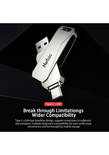 Netac U782c 128gb Type-c + Usb Çift Arayüz Flash Bellek Tak Ve Çalıştır Cep Telefonu Hafıza Genişletme U Disk Gümüş