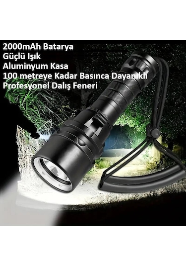 Valkyrie Şarjlı Profesyonel Su Altı Dalış Feneri Yüksek Aydınlatma Su Geçirmez Aluminyum Kasa 2000mah Kutulu