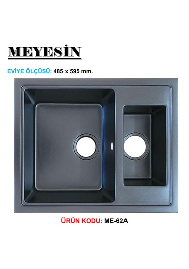 Meyesin ME-62A Granit 1.5 Göz Mutfak Evye Antrasit 485 x 595 MM