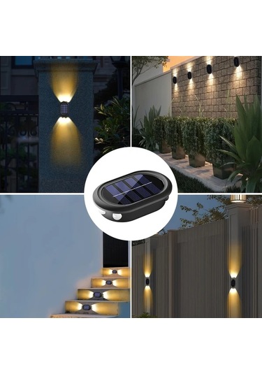Xuweiwei 6 Led Solar Dış Duvar Lambası 2li Paket Sıcak Beyaz Işık Bahçe Aydınlatma Sıcak Işık