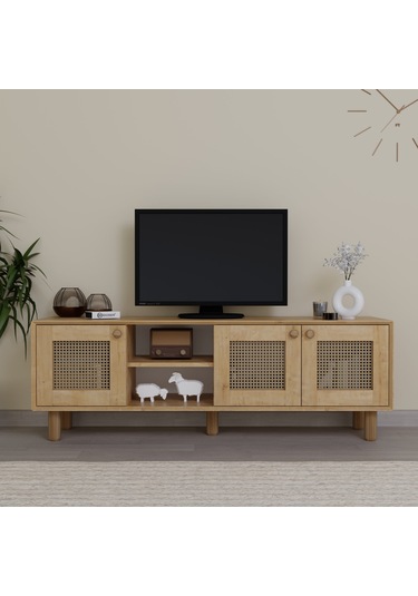Bohem Serisi Natura Ceviz-meşe Pvc Hasır Desen Tv Ünitesi Safir Meşe