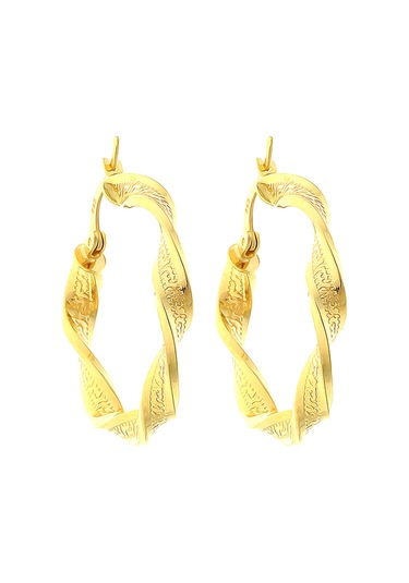 14 Ayar Altın Küpe Grek Desenli Tek Burgu Halka Küpe 3,7 Cm Çapında