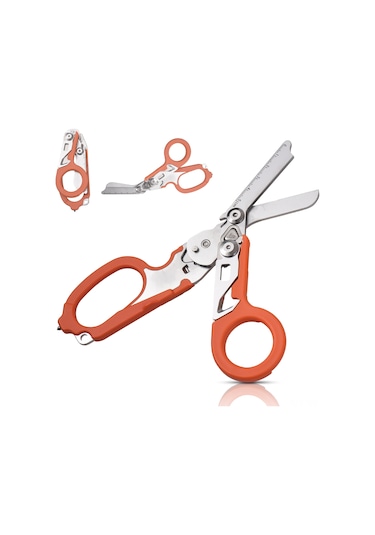 Yaozixa Oranj Çok İşlevli G露营 Aletleri: Katlanabilir Makas, Cam Kırıcı, Ölçü Çubuğu Ve Acil Kırıcı - Taşınabilir Dış Mekan Gereci