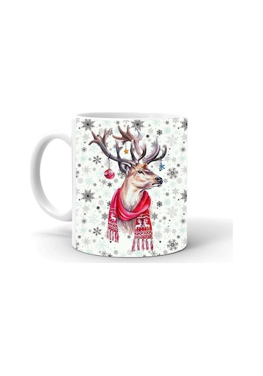 Yılbası Noel Temalı Baskılı Seramik Beyaz Kupa T5 Beyaz