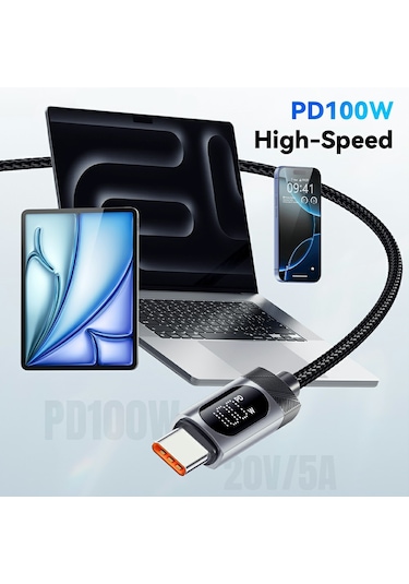 Essager 1m Usb C - Usb C Kablosu 100w Dijital Ekran Hızlı Şarj Veri Senkronizasyon Kablosu