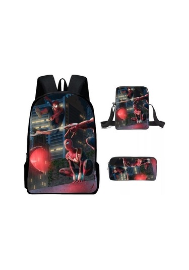 Örümcek Adam Yeni Sırt Çantası Büyük Kapasiteli Öğrenci Kişilik Okul Çantası Üç Parça Seti Stil 22