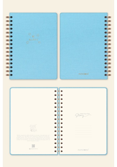 A5 Spiralli Sert Kapak Keten Kareli Tarihsiz Not Defteri Mavi Mavi