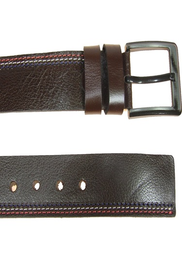 Hakiki Deri Erkek Dikişli Kot Kemeri 4,5 Cm Kahverengi