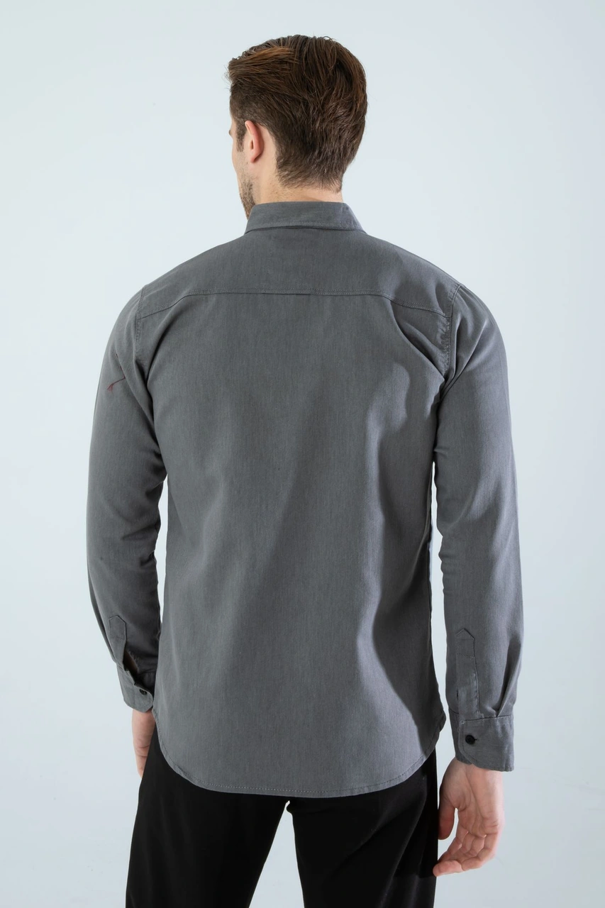 Slim Fit Erkek Cepsiz Kot Gömlek Gri