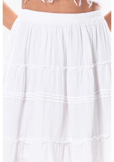 Benan Beli Lastikli Kısa Yazlık Müslin Etek Beyaz Byz-beyaz Beyaz