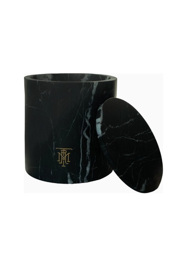 Montroi Nero Marquina Marble Candle Holder El Yapımı Lüks Mumluk Siyah