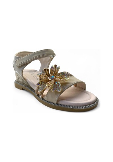611 Kız Çocuk Çiçek Taşlı Sandalet Krem