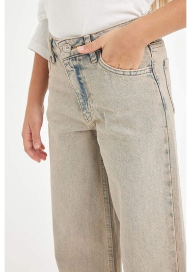 Defacto Kız Çocuk Wide Leg Geniş Bol Paça Cepli Jean Pantolon D7178A824WNNM39 Mavi