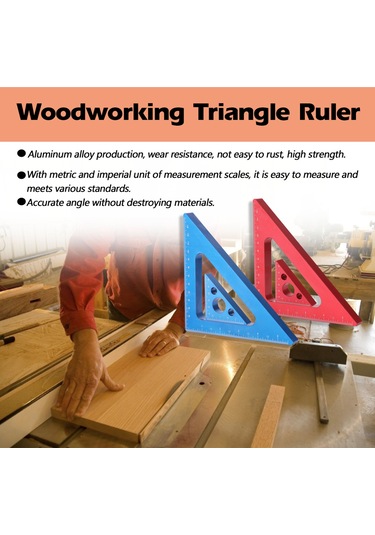 Tenfowee Ahşap İşleme İçin Pratik Alüminyum Ölçüm Cetveli, Metrik Ve İnç Ölçekli, Kırmızı Küçük Boy