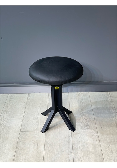 Tabure Siyah Deri Puf Makyaj Masası Sandalyesi Metal Sandalye