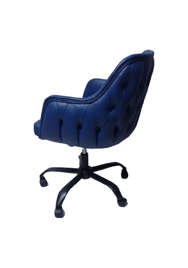 Kapitone Desenli Büro Sandalyesi Mavi Renk Suni Deri