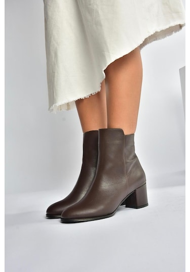 Fox Shoes V468581003 Kahverengi Hakiki Deri Kalın Topuklu Kadın Bot Kahverengi-hakiki Deri