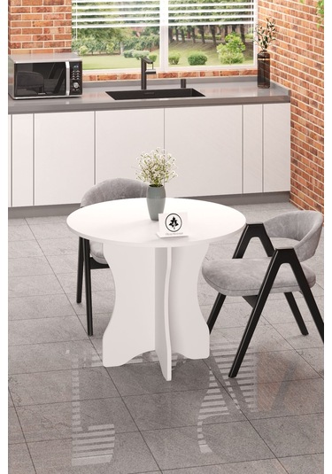 Yuvarlak Yemek Masası Mutfak Balkon Masası Çok Amaçlı Masa Beyaz