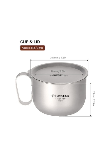 Teltree Tomshoo Saf Titan Kupa 500ml + Kapağı, Hafif Ve Dayanıklı, Kahve İçin Optimal, Ta8351 + M107 Seti Diğer