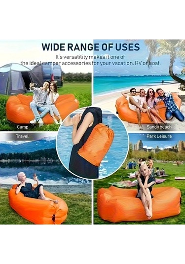 Willowhaven Siyah Taşınabilir Şişme Lounge Sandalye - Plaj Kamp Festival İçin Pratik Taşıma Çantası Siyah