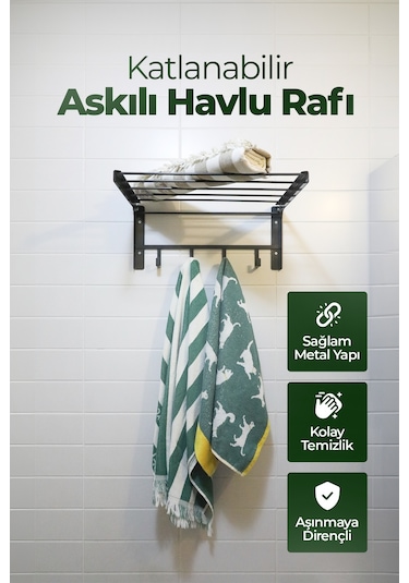 Banyo İçin Katlanabilir Askılı Havlu Rafı - 45x22 Cm Antrasit