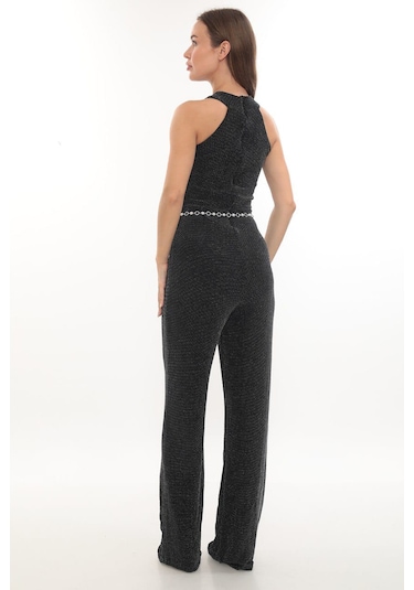 Hanife Glam Couture Hanife Glam Simli Kemerli Halter Yaka Tulum Gri