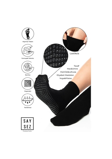Bambu Kaydırmaz Taban Silikon Hac Umre Tavaf Hamile Diyabet Pilates Yoga Lastiksiz Siyah-beyaz Çorap Renkli