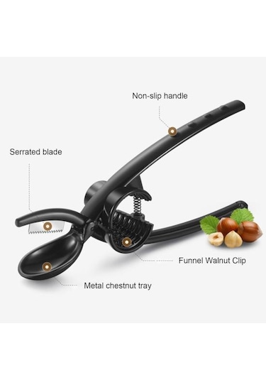 2'li Açıcı Klips 1 Çok Fonksiyonlu Kestane Ceviz Fındık Kırıcı Pense Sheller Siyah