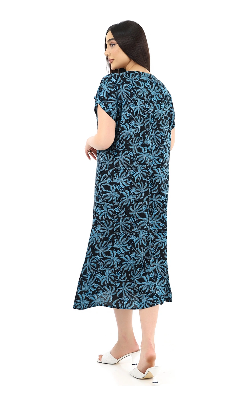 Schık Kadın Viskon Yarım Kol V Yaka Halkalı Cepli Elbise Petrol Mavisi Petrol Mavi