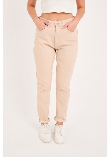 Kadın Denim Pantolon Krem