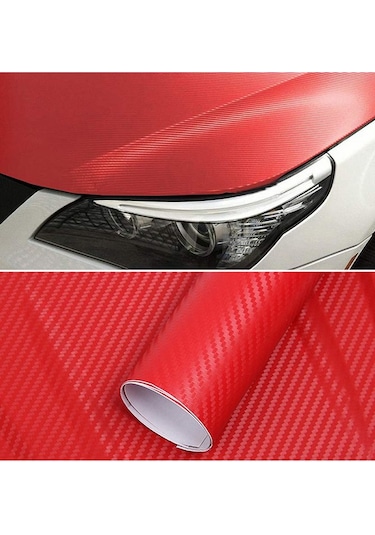 Karbon Fiber Folyo Hava Kanallı Araç Döşeme Kaplama Folyosu Kırmızı 30 Cm X 1 Metre