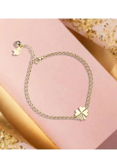 Çgk Çiğdem Gürel Kuyumculuk Yonca Doç Zincirli Altın Bileklik Çok Renkli