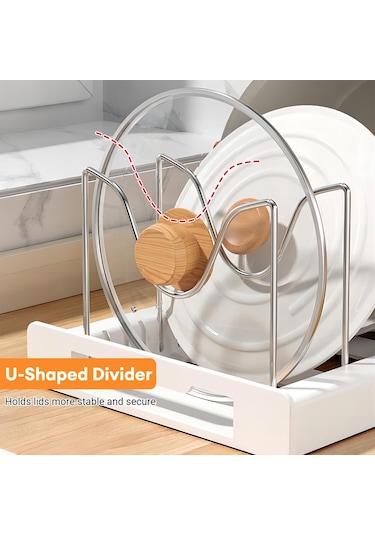 Kangvka Beyaz Genişletilebilir Tencere Dolabı Rafı - 7 Ayarlanabilir Bölmeli Çelik Yapı 12-22 İnç Beyaz