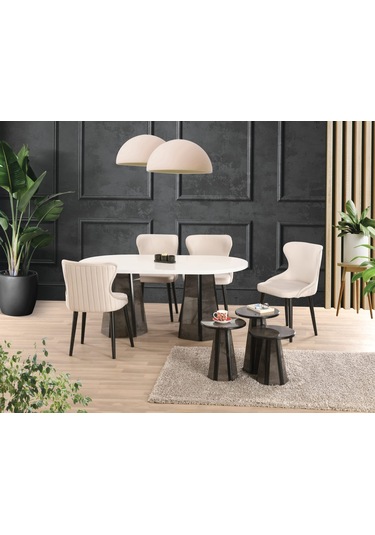 Uyar Beyaz 4 Adet Kelebek Sandalye 90 160 Pota Sabit Masa Takımı