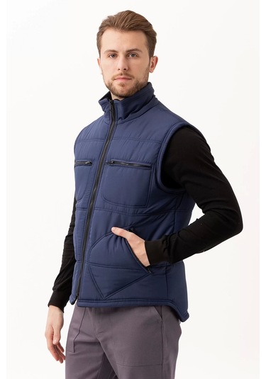Kışlık Su Geçirmez Çok Cepli Yelek Isı Yalıtımlı Melesa İş Outdoor Suya Sıcak Tutucu Lacivert