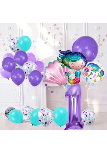 1 Yaş Deniz Kızı Temalı Doğum Günü Parti Kutlama Seti Konsept 2