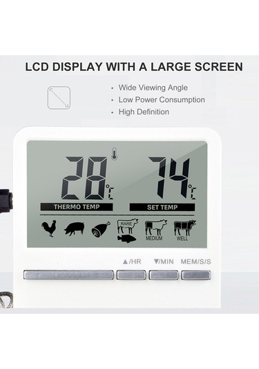 Pazly Yüksek Hassasiyetli Dijital Lcd Beyaz Paslanmaz Çelik Et Ve Sıvı Termometre Beyaz