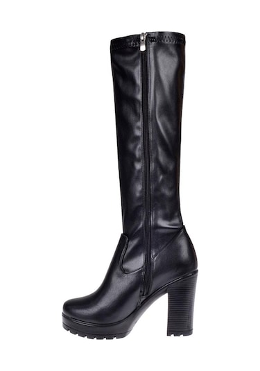 Pullman Streç Topuklu Kadın Çizme İz-1080 Siyah-siyah Siyah